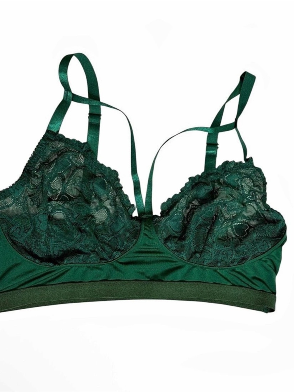 Green 3 tone heart mesh strappy cutout bralette size 1XL